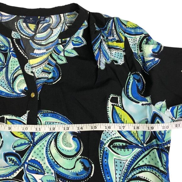 Kaari Blue Women's MIDI Dress 10 Shift Paisley Roll Tab Sleeve V Neck Rayon - Picture 8 of 9